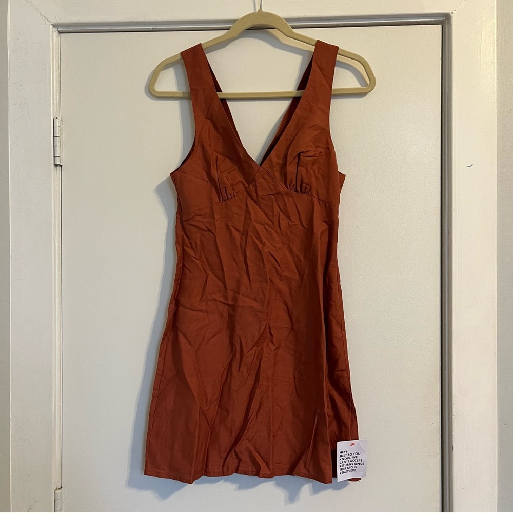ASOS Rust Orange V-Neck Mini Dress sleeveless NWT women’s size 4 linen blend